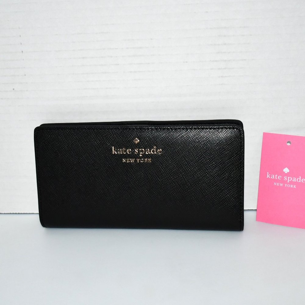 Kate Spade Staci Large Slim Bifold Wallet in Black #WLR00145 NWT
